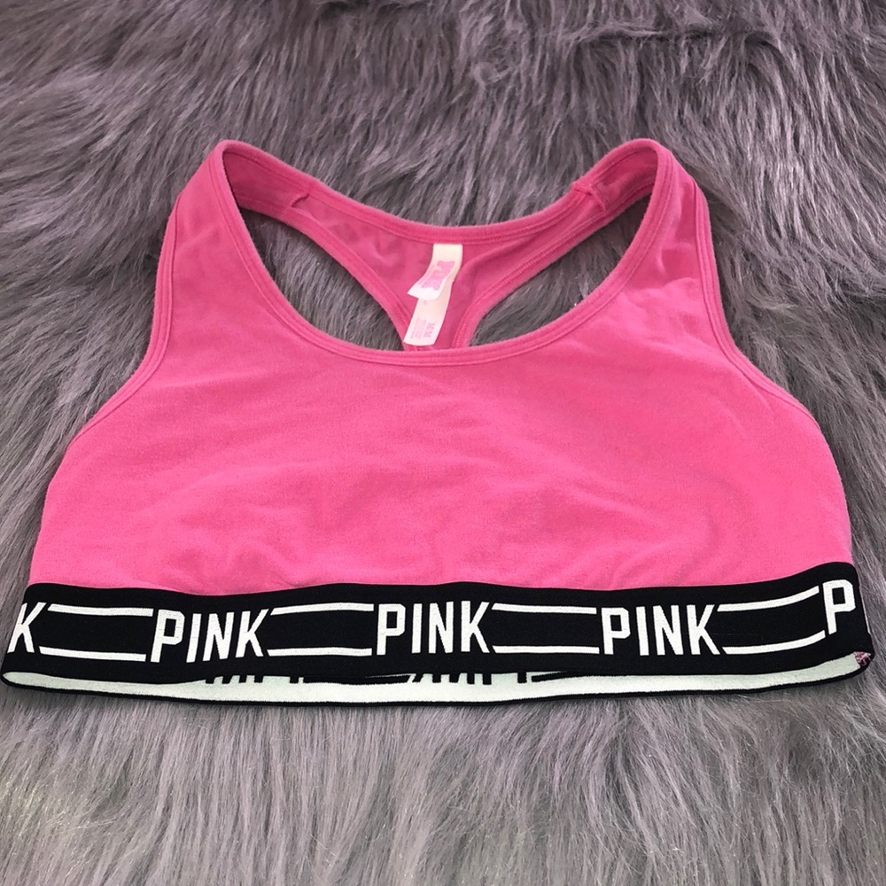 Pink Victoria Secret sports bra pink/w black logo
